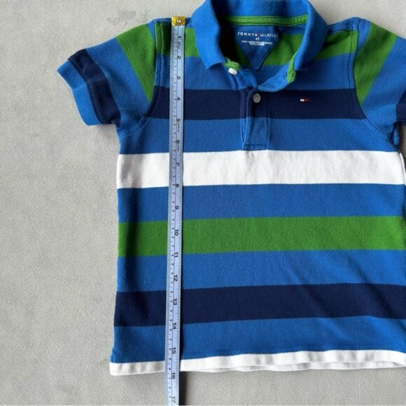 Tommy Hilfiger ~ Polo ~ Boys Size 4T ~ Blue Green White Stripes - Picture 6 of 7